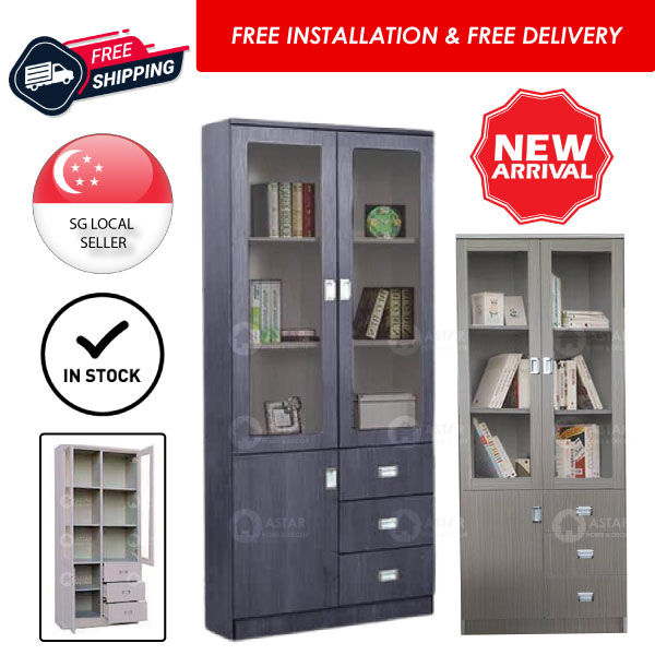 [Furniture Amart] 2 Door Wooden Bookcase with Drawers Soft