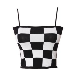 FASHIONJEANS สายเดี่ยวไหมพรมknitทอลายตาราง สวยจึ้งสุดๆมี6สี#85057