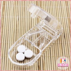 BIBLIO Square Round Transparent Pill or Tablet Cutter with Medicine Storage