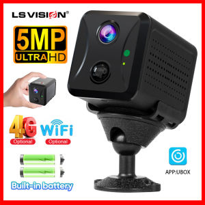 LS VISION 5MP Wifi/4G Mini Battery Camera Home Indoor wireless IR Night Vision Two-way Voice PIR Humanoid Detection Alarm Security IP Network Cameras Built-in 2400mAh battery