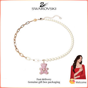 ♈Swarovski♈Vòng cổ thời trang nữ S925 Sterling Silver Rose Gold Bear Vòng cổ mặt dây chuyền Teddy bằng đá quý pha lê màu hồng Quà tặng ngày lễ tình nhân Quà tặng sinh nhật
