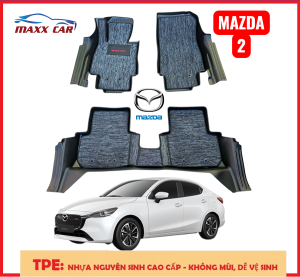 Mazda 2 -Thảm lót sàn MAXXCAR nhựa TPE đúc 5D xe MAZDA 2 – Sảm xuất từ 2020+ + Bộ rối xám logo.