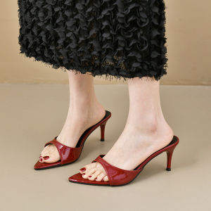 Free Shipping High-Heeled Slippers 2026 Spring Collection New Women’S Casual And Lightweight Pointed-Toe Slippers One-Strap Design For Outdoor Wear High-Heeled Sandals