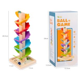 Hntob 28.5*11*11cm Wooden Tree Toy Run Marble Track Game Ball Drop Toy Balls
