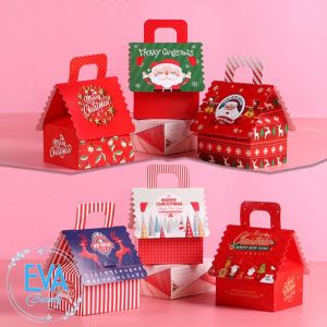 Set 10 Hộp Đựng Quà Noel In Hoạ Tiết Giáng Sinh Hình Ngôi Nhà Có Quai Xách Nhiều Mẫu M3529