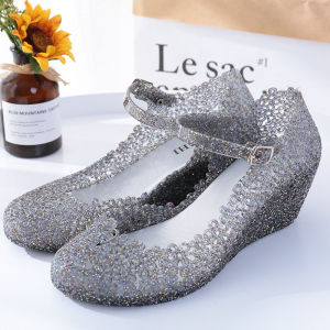 [Free Shipping] Summer New Style Perforated Sandals With Chunky Heels Single-Strap Design Hollowed-Out And Breathable Thick-Soled Wedge Heels WomenS Sandals