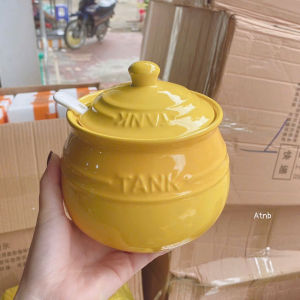 Hũ Sứ Đựng Mỡ Liễn Đựng Gia Vị 1200ml TANK Kèm Thìa Tiện Lợi
