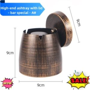 Good luck befalls! Stainless steel portable windproof ashtray with lid for bar/hotel/restaurant/cafe/internet cafe/home mystery vintage series