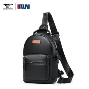 SEPTWOLVES Leather Crossbody Shoulder Bag Men Fanny Pack Phone Bag For Work Commuting Waterproof Cellphone Chest Bag With Multi Pocket