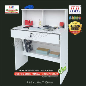 Distrindo - Meja Kasir bisa CUSTOM Nama Toko Laci besar + Kunci Ada Rak dibawah Meja