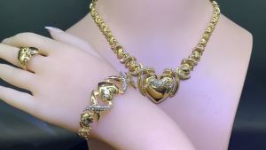 [ Premium Selection ] New Dubai 18K24K Heart-shaped Full Diamond Jewelry Set African Wedding Necklace Ring Earrings Bracelet Four-piece Set