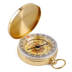 Kompas Vintage Pocket Portable Bercahaya Glow In The Dark Dengan Tutup Anti Air Bahan Kuningan Compass Kompas Bidik Pramuka