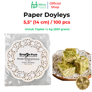 (isi 100 pcs) Paper Doyleys 5.5" Inch Kertas Doilies 14 cm Alas Toples 1/2 kg Renda Round White Dragon Pack