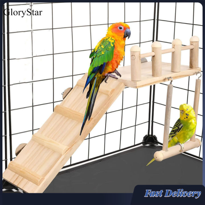 GloryStar Bird Swing Toys And Perches Platform With Climbing Ladder ... - Blue And Yellow Conure Perch Options