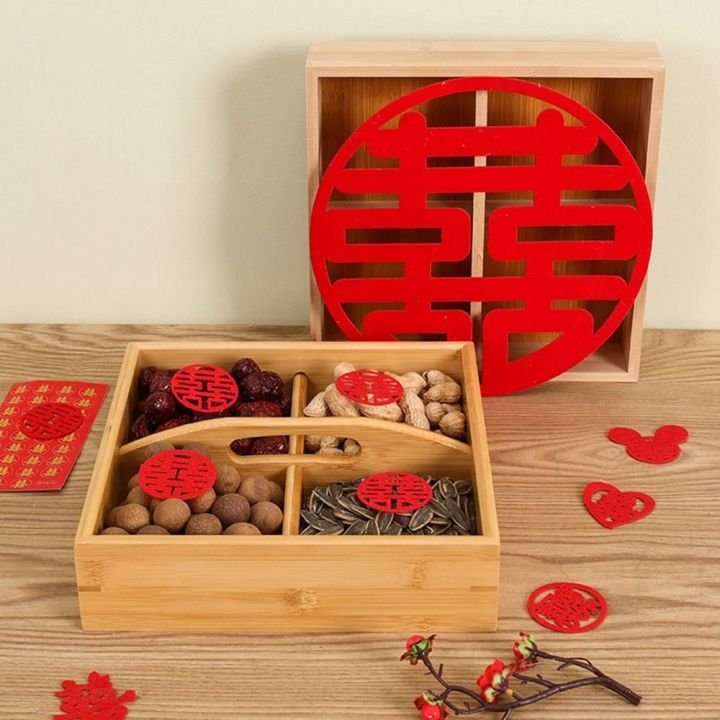 HLOBO 4 Grids Dried Fruit Box Bamboo Wooden with Handle Candy Melon Box ...