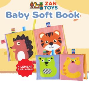 ZAN KIDS Baby Soft Book 14x14cm | Buku Edukasi Kain Bayi 8 Halaman untuk Belajar Huruf Bentuk Hewan Melatih Sensorik / Buku bayi / Mainan bayi