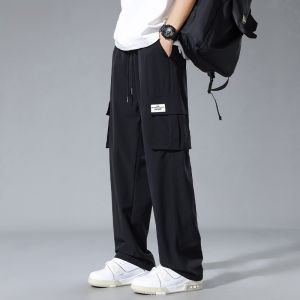 celana cargo panjang pria jumbo oversize Sutra es standar korean style loose cargo pants cowok keren celana saku banyak Bahan kain yang cepat kering celana cargo pinggang karet cargo hijau army hitam abu