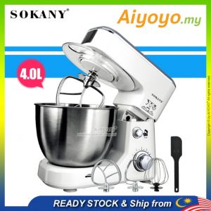 SOKANY 6 Speed Stand Mixer 4L Stainless Steel Bowl Mesin Pengadun Tepung Cream Egg Whisk Blender Cake Dough Hook Flat Beater Bread Mixer Maker Machine