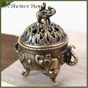 [GN Store] Elephant Lucky Incense Burner Metal Lotus Incense Burner Bowl Incense Holder With Handle Yoga Meditation Home Decor AncientStyle