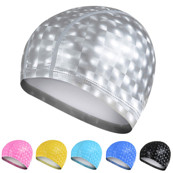 Waterproof PU Swim Hat Protect Ears Long Hair Swim Pool Diving Swimming