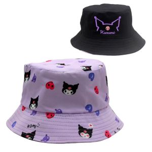 Anime Kuromi Kitty OOTD Adult Outdoor Reversible Bucket Hat Summer Hat