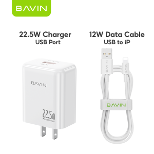 BAVIN PC2091 22.5W QC3.0 Fast Charger Wall Adapter w/ Micro iPh & Type-C 1m Cable Compatible for iPh & Android Phones