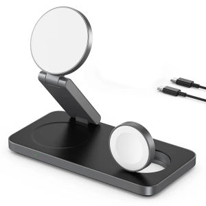 2025 3 in 1 เครื่องชาร์จไร้สายแม่เหล็กสำหรับศัพท์ เครื่องชาร์จเร็ว 3in1 นาฬิกาอัจฉริยะ Qi1 Qi2 15W ขาตั้งบางเฉียบสำหรับ iPhone