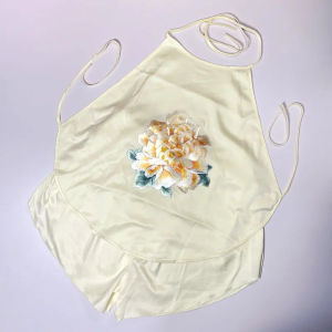 laNeo-Chinese Style Women Embroidery Dudou & Short 2PCS Set Pink Beige Peony Flower Stichwork Undergarment Traditional   Wear