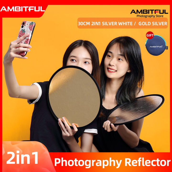 AMBITFUL 2in1 Gold Silver White 30cm Round Camera Lighting Photo