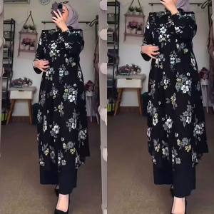 NEW SET LONG HISANA SETELAN TUNIK WANITA TERLARIS SET OOTD MUSLIMAH KEKINIAN