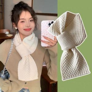 NALANILI Knitted Cross Scarf Thick Solid Color Neckerchief Wrap Cute Fake Collar Women