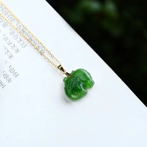 Montagne Jewelry 18k Pure Gold Lucky Elephant Design Fine Jewellery Natural 16mm Grade A Green Jade Pendant Elegant Necklace