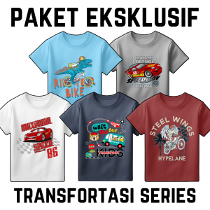Paket Usaha Hemat Baju Kaos Setelan Anak Laki Laki Karakter Transfortasi Keren Umur 1 - 10 Tahun