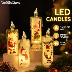 Christmas Led Candle Light Flameless Battery Night Light Santa Snowman Elk Pattern Home Decor Gift