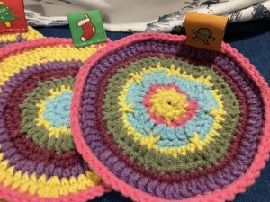 "Peace Coasters V1" Circumference 8.5cmWhimsical Handmade Whimsical Handmade Coasters~ Artisanal Crochet Creations ~ MAMABEARHOUSE"