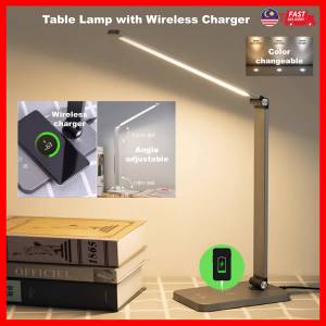 Table lamp Desk Lamp wireless charger 3 color brightness adjustable type c USB phone charger study lamp Lampu meja