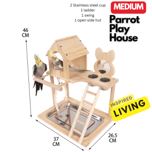 Bird Toy & Parrot Training Stand with Droppings Tray | Portable Tabletop Bird Perch for Cockatiels Lovebirds Conures | Mess-Free Easy Cleaning