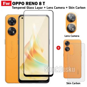 Paket 3in1 Tempered Glass Oppo Reno 8 T 4G Layar Clear Free Anti Gores Camera Dan Garskin Belakang Reno8 T