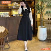 Đầm thiết kế BEMINE cổ đức dáng chữ A tay dài phối voan có cúc phù hợp đi làm đi chơi-MT9924