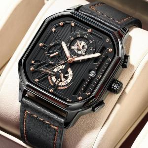 Jam Tangan Pria Bisnis Chronopraph Aktif 6 Jarum Berfungsi Waterproof Kulit Premium Asli Tahan Air Original New Model Lexier Terbaru Kalender Aktif Luminous Bercahaya Kaca Tebal Quartz Analog Cowok Formal Bergaya Keren Aksesoris Arloji Mens Watches -JP20