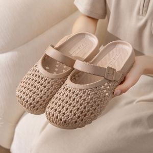 [Free Shipping]2026 WomenS Open-Toe Hollow Slippers Non-Slip Soft Sole Breathable Flat Shoes Outdoor Hole Sandals With A High-End Look