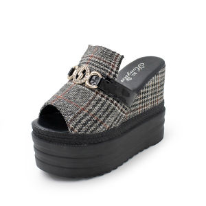 Korean Womans Wedges Slippers 12cm Slanted Heesl Non Slip House Flip Flop Girls Size 34-39