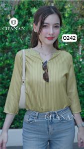 🔥ขายดี Chanan☘️ เสื้อผ้าคอตตอน คอจีน แขนยาวปิดศอก ลายทาง สีพื้นเรียบๆ ทรงสวย ผ้าใส่สบาย มี3สี รุ่น0242 เสื้อใส่ทำงาน เสื้อใส่ออกงาน เสื้อใส่เที่ยว เสื้อผู้หญิง เสื้อผู้ใหญ่