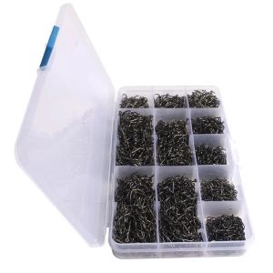 BLACKON 1000Pcs Thép carbon Bộ móc câu cá Kích thước 3-12 Bền bỉ Móc câu cố định Chống ăn mòn Chống gỉ Móc câu cá có gai Phụ kiện câu cá