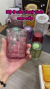 Bộ 6 ly thủy tinh caro dập nổi 280ml cao cấp CRISTA – Soda Lime Glass – Cốc uống nước trà Cafe Decor sang trọng