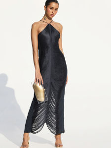 y Tassel Halter Long Dress Womens Pink Y2K Fringe Backless Bodycon Party Dresses New Summer Cut Out Sleeveless Lady Veste Patients