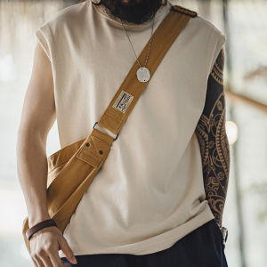 Maden Vintage Heavyweight Knitted Broad Shoulder Vest Sports 100%Cotton Solid Color Sleeveless T-shirt for Mens Summer Tops Tee2026