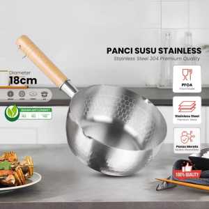 Panci Susu Stainless Steel Gagang kayu Anti Karat Milk Pot Panci Mie Rebus Anti Lengket Bahan Tebal