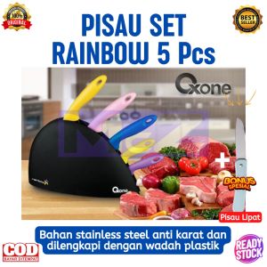 Pisau Set Rainbow Knife Set Pisau Set OX-606 5 Pcs Bonus Pisau Lipat - Bisa OD