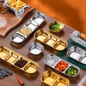 TRASTO Restaurant 1/2/3/4 Compartment Vinegar Stainless Steel Soy Sauce Dish Seasoning Container Spice Plates Condiment Tray